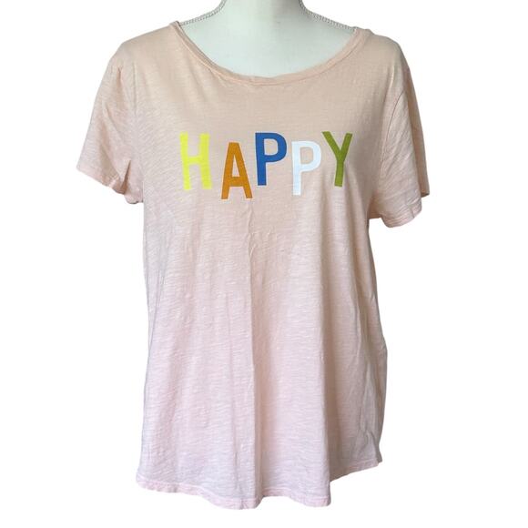 LOFT Women's Happy Graphic Everyday Crew Tee in Pink-Size L - Picture 2 of 7